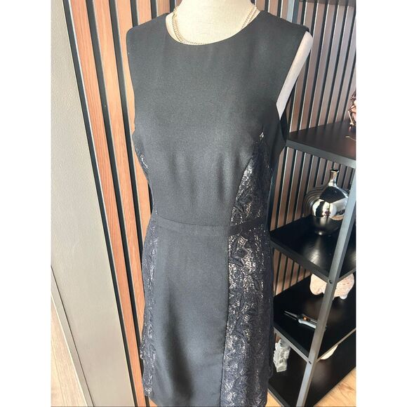 Lovely by Adrianna Papell Black Dress Lace Sides Sleeveless Size 4 Zip Closure - Picture 1 of 6